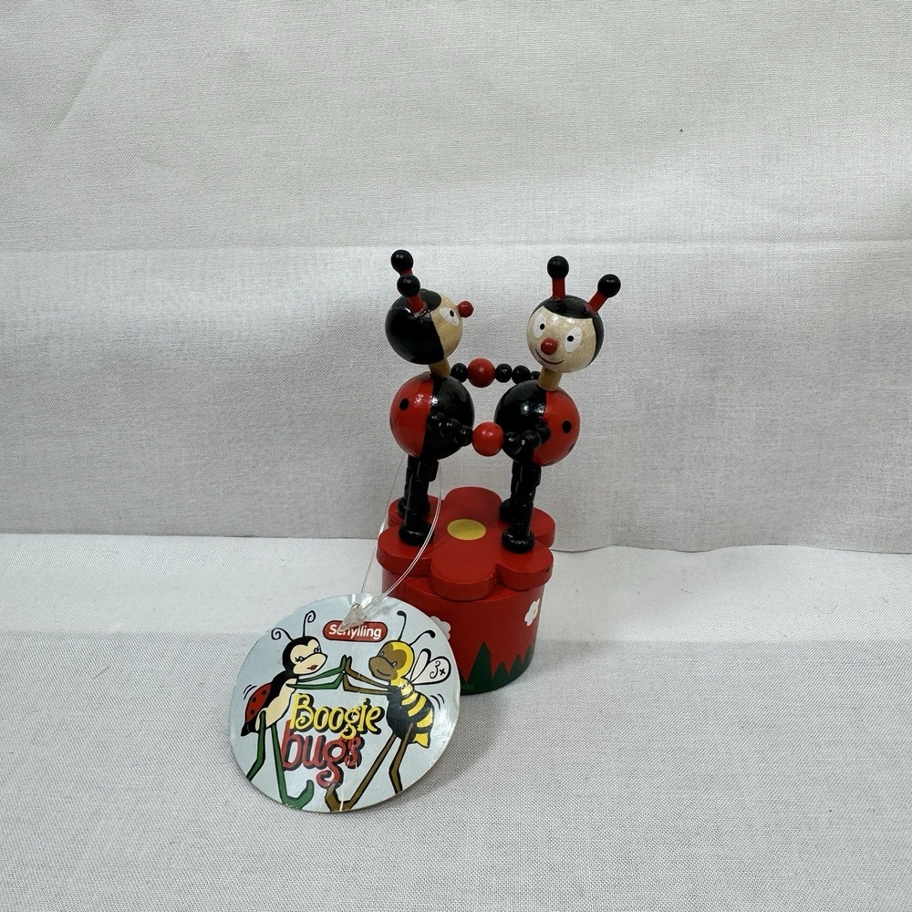 Schylling Painted Wood Push Button Toy Dancing Ladybugs Thumb Dancers 4.75" Tall